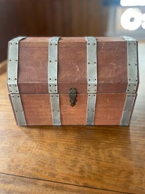 Vintage Handmade Rustic  Wooden Storage Chest w Silver Metal kids treasure